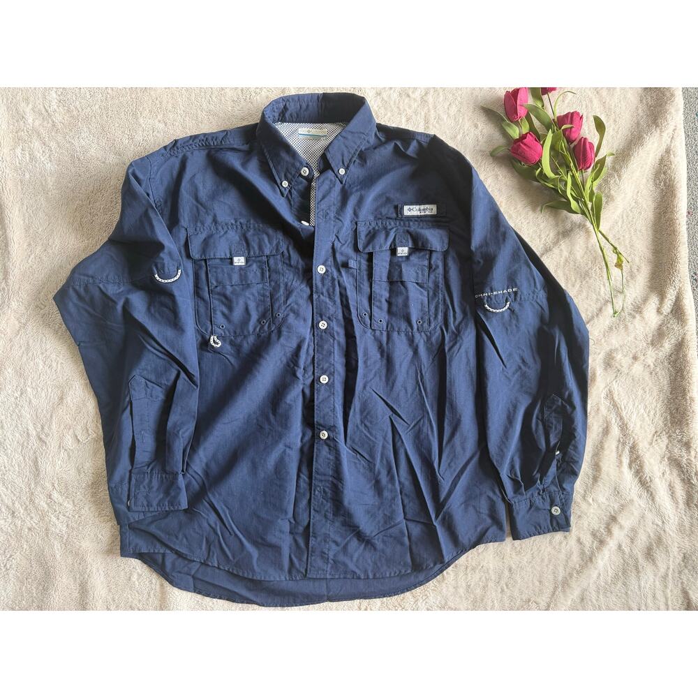 Columbia PFG Navy Blue Lightweight Shirt Size Med